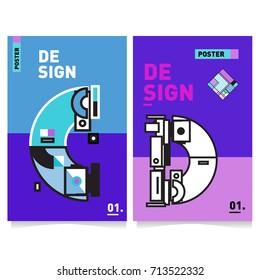 Vector covers design set with retro style. Cool geometric memphis style poster template with alphabets typography. Summer and autumn design template.