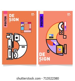 Vector covers design set with retro style. Cool geometric memphis style poster template with alphabets typography. Summer and autumn design template.