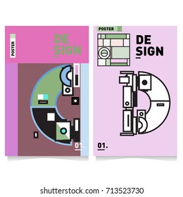 Vector covers design set with retro style. Cool geometric memphis style poster template with alphabets typography. Summer and autumn design template.