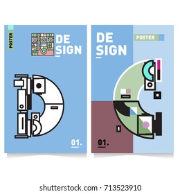 Vector covers design set with retro style. Cool geometric memphis style poster template with alphabets typography. Summer and autumn design template.