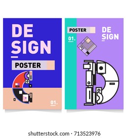 Vector covers design set with retro style. Cool geometric memphis style poster template with alphabets typography. Summer and autumn design template.