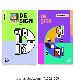 Vector covers design set with retro style. Cool geometric memphis style poster template with alphabets typography. Summer and autumn design template.