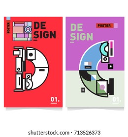 Vector covers design set with retro style. Cool geometric memphis style poster template with alphabets typography. Summer and autumn design template.