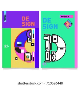 Vector covers design set with retro style. Cool geometric memphis style poster template with alphabets typography. Summer and autumn design template.