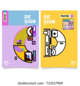 Vector covers design set with retro style. Cool geometric memphis style poster template with alphabets typography. Summer and autumn design template.