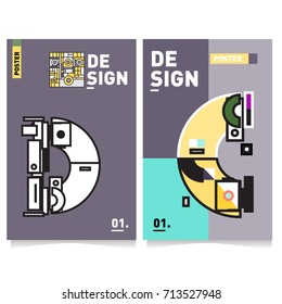 Vector covers design set with retro style. Cool geometric memphis style poster template with alphabets typography. Summer and autumn design template.