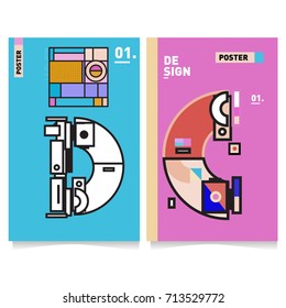 Vector covers design set with retro style. Cool geometric memphis style poster template with alphabets typography. Summer and autumn design template.