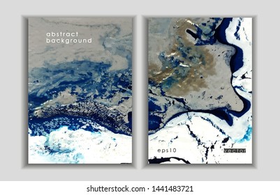 Vector covers design set with textures. Set of templates brochure, cover and sheets. Abstract painted background. Marble effect painting. 