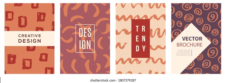 Vector covers set, background texture with grunge ink brush strokes and splashes. Trendy colorful template design. Business identity flyers, stories, banners, posters, branding, invitations cards.