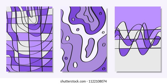 Vector Covers Set in Hand Drawn Style. Abstract Backgrounds with Handwritten Wavy Lines and Shapes, Spirals, Dots. Creative Hipster Illustration. Scribble. Vector Abstractions for Screen Wallpapers.