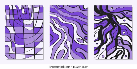 Vector Covers Set in Hand Drawn Style. Abstract Backgrounds with Handwritten Wavy Lines and Shapes, Spirals, Dots. Creative Hipster Illustration. Scribble. Vector Abstractions for Screen Wallpapers.