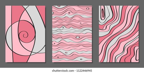 Vector Covers Set in Hand Drawn Style. Abstract Backgrounds with Handwritten Wavy Lines and Shapes, Spirals, Dots. Creative Hipster Illustration. Scribble. Vector Abstractions for Screen Wallpapers.