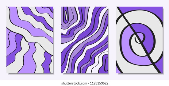 Vector Covers Set in Hand Drawn Style. Abstract Backgrounds with Handwritten Wavy Lines and Shapes, Spirals, Dots. Creative Hipster Illustration. Scribble. Vector Abstractions for Screen Wallpapers.