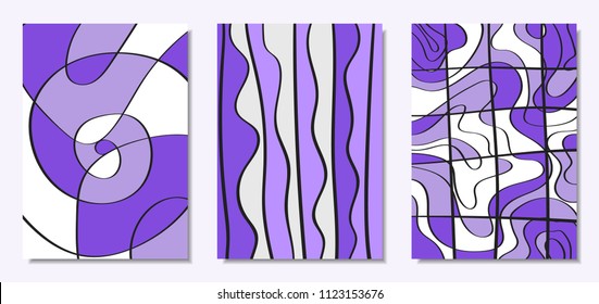 Vector Covers Set in Hand Drawn Style. Abstract Backgrounds with Handwritten Wavy Lines and Shapes, Spirals, Dots. Creative Hipster Illustration. Scribble. Vector Abstractions for Screen Wallpapers.