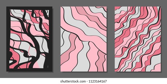 Vector Covers Set in Hand Drawn Style. Abstract Backgrounds with Handwritten Wavy Lines and Shapes, Spirals, Dots. Creative Hipster Illustration. Scribble. Vector Abstractions for Screen Wallpapers.