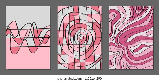 Vector Covers Set in Hand Drawn Style. Abstract Backgrounds with Handwritten Wavy Lines and Shapes, Spirals, Dots. Creative Hipster Illustration. Scribble. Vector Abstractions for Screen Wallpapers.