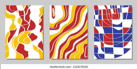 Vector Covers Set in Hand Drawn Style. Abstract Backgrounds with Handwritten Wavy Lines and Shapes, Spirals, Dots. Creative Hipster Illustration. Scribble. Vector Abstractions for Screen Wallpapers.