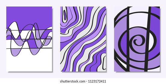 Vector Covers Set in Hand Drawn Style. Abstract Backgrounds with Handwritten Wavy Lines and Shapes, Spirals, Dots. Creative Hipster Illustration. Scribble. Vector Abstractions for Screen Wallpapers.