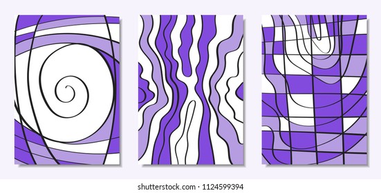 Vector Covers Set in Hand Drawn Style. Abstract Backgrounds with Handwritten Wavy Lines and Shapes, Spirals, Dots. Creative Hipster Illustration. Scribble. Vector Abstractions for Screen Wallpapers.