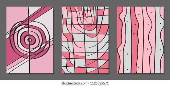 Vector Covers Set in Hand Drawn Style. Abstract Backgrounds with Handwritten Wavy Lines and Shapes, Spirals, Dots. Creative Hipster Illustration. Scribble. Vector Abstractions for Screen Wallpapers.
