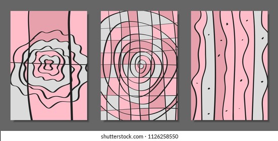 Vector Covers Set in Hand Drawn Style. Abstract Backgrounds with Handwritten Wavy Lines and Shapes, Spirals, Dots. Creative Hipster Illustration. Scribble. Vector Abstractions for Screen Wallpapers.