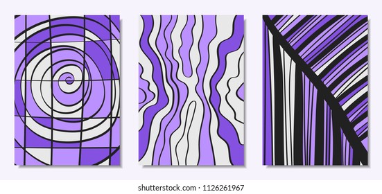 Vector Covers Set in Hand Drawn Style. Abstract Backgrounds with Handwritten Wavy Lines and Shapes, Spirals, Dots. Creative Hipster Illustration. Scribble. Vector Abstractions for Screen Wallpapers.