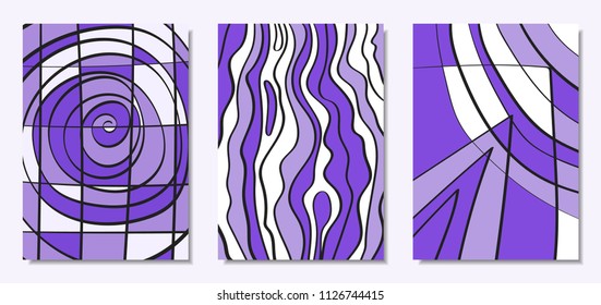 Vector Covers Set in Hand Drawn Style. Abstract Backgrounds with Handwritten Wavy Lines and Shapes, Spirals, Dots. Creative Hipster Illustration. Scribble. Vector Abstractions for Screen Wallpapers.