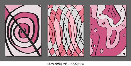 Vector Covers Set in Hand Drawn Style. Abstract Backgrounds with Handwritten Wavy Lines and Shapes, Spirals, Dots. Creative Hipster Illustration. Scribble. Vector Abstractions for Screen Wallpapers.