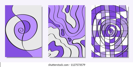 Vector Covers Set in Hand Drawn Style. Abstract Backgrounds with Handwritten Wavy Lines and Shapes, Spirals, Dots. Creative Hipster Illustration. Scribble. Vector Abstractions for Screen Wallpapers.
