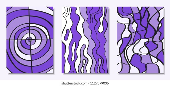 Vector Covers Set in Hand Drawn Style. Abstract Backgrounds with Handwritten Wavy Lines and Shapes, Spirals, Dots. Creative Hipster Illustration. Scribble. Vector Abstractions for Screen Wallpapers.