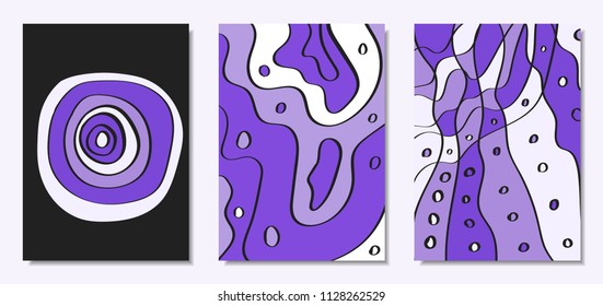 Vector Covers Set in Hand Drawn Style. Abstract Backgrounds with Handwritten Wavy Lines and Shapes, Spirals, Dots. Creative Hipster Illustration. Scribble. Vector Abstractions for Screen Wallpapers.