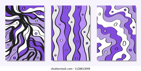 Vector Covers Set in Hand Drawn Style. Abstract Backgrounds with Handwritten Wavy Lines and Shapes, Spirals, Dots. Creative Hipster Illustration. Scribble. Vector Abstractions for Screen Wallpapers.