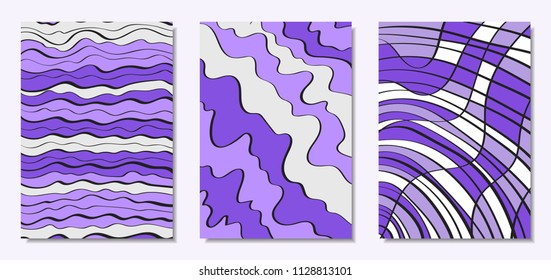 Vector Covers Set in Hand Drawn Style. Abstract Backgrounds with Handwritten Wavy Lines and Shapes, Spirals, Dots. Creative Hipster Illustration. Scribble. Vector Abstractions for Screen Wallpapers.