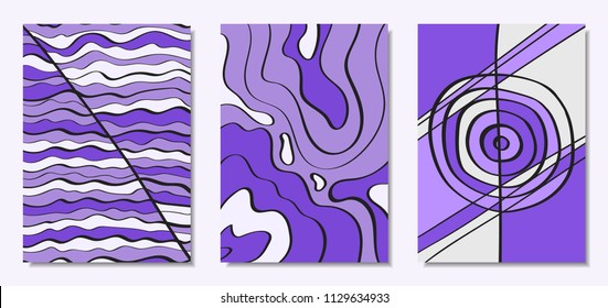 Vector Covers Set in Hand Drawn Style. Abstract Backgrounds with Handwritten Wavy Lines and Shapes, Spirals, Dots. Creative Hipster Illustration. Scribble. Vector Abstractions for Screen Wallpapers.