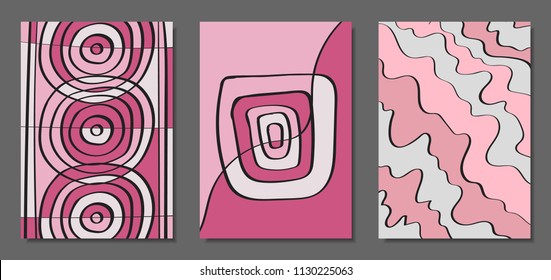 Vector Covers Set in Hand Drawn Style. Abstract Backgrounds with Handwritten Wavy Lines and Shapes, Spirals, Dots. Creative Hipster Illustration. Scribble. Vector Abstractions for Screen Wallpapers.