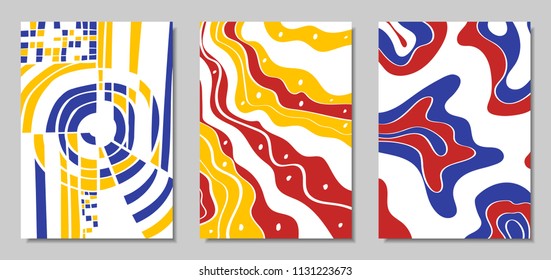Vector Covers Set in Hand Drawn Style. Abstract Backgrounds with Handwritten Wavy Lines and Shapes, Spirals, Dots. Creative Hipster Illustration. Scribble. Vector Abstractions for Screen Wallpapers.