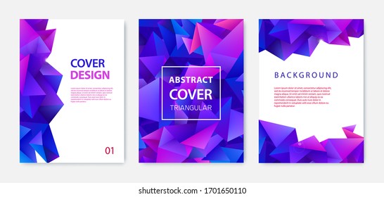 Vector covers templates set with graphic geometric elements, facet abstract posters, brochures, banners. Purple 