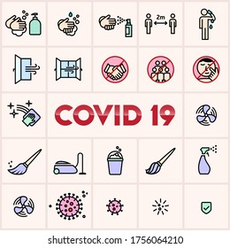 Vector COVID 19 safety and prevention related icons