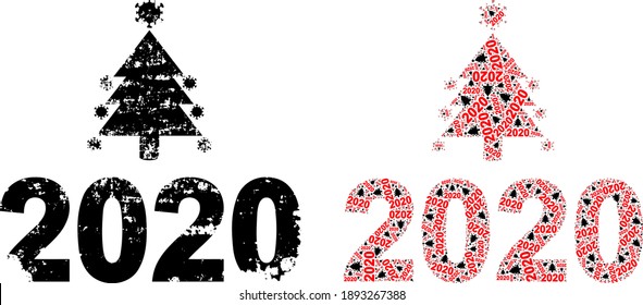 El collage del año nuevo 2020 del vector covid está compuesto por elementos del año nuevo 2020 recursivos al azar. Icono del año nuevo de covid 2020 texturizado. Collage recursivo del año nuevo de covid 2020.