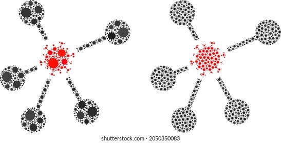 Vector covid composition virus network created for doctor posters. Mosaic virus network is based on icon and it is done with biological hazard covid-2019 pathogen elements.