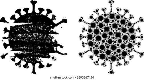 Vector covid fractal is organized of random recursive covid icons. Textured covid icon. Fractal combination for covid.