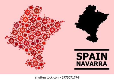 Vector covid mosaic map of Navarra Province designed for doctor advertisement. Red mosaic map of Navarra Province is designed of biohazard covid viral parts.