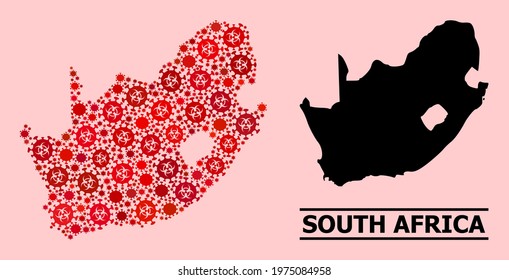 Vector covid mosaic map of South African Republic organized for hospital posters. Red mosaic map of South African Republic is organized from biohazard coronavirus infection cells.