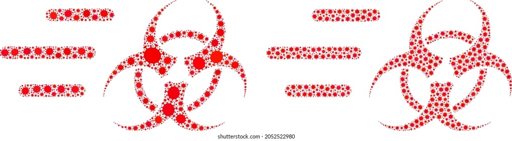 Vector covid mosaic rush biohazard constructed for pharmacy posters. Mosaic rush biohazard is based on icon and it is constructed of biohazard covid-2019 pathogen cells.