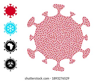 Vector covid virus icon covid-2019 mosaic. Covid virus mosaic is constructed of little covid infection items. Abstraction is designed for medicare advertisement.