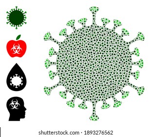 El icono del virus del vector codifica el mosaico. El mosaico del virus del cóvido se construye a partir de pequeños elementos de infección por covid. El collage se construye con fines médicos.