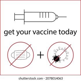 El vector para la vacuna COVID-19 que la muestre protegerá a su persona de los gérmenes y las máscaras faciales no será necesario, escrito en negro sobre fondo blanco. Vacunación COVID-19, protección, vacuna, tercera dosis.