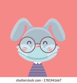 vector covid-19 virus face mask cartoon animal illustration.