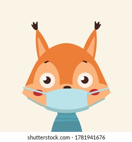 vector covid-19 virus face mask cartoon animal illustration.