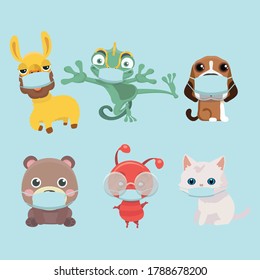 vector covid-19 virus face mask cartoon animal illustration.
